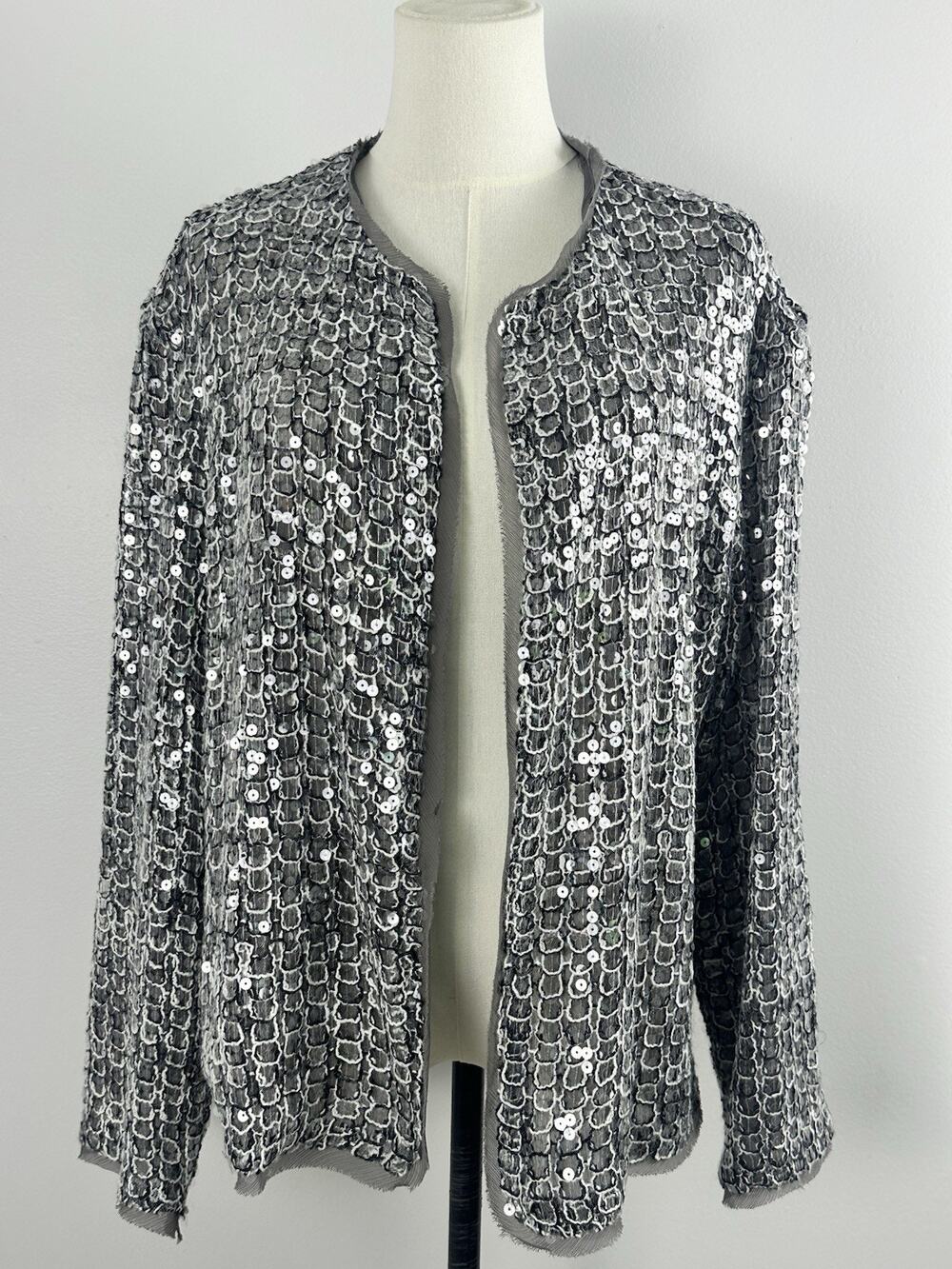 Zara Silver Liquid Sequin Textured Blazer | Disco Glam Evening Jacket